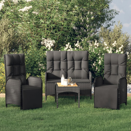 Set mobilier relaxare grădină 4 piese cu perne poliratan negru