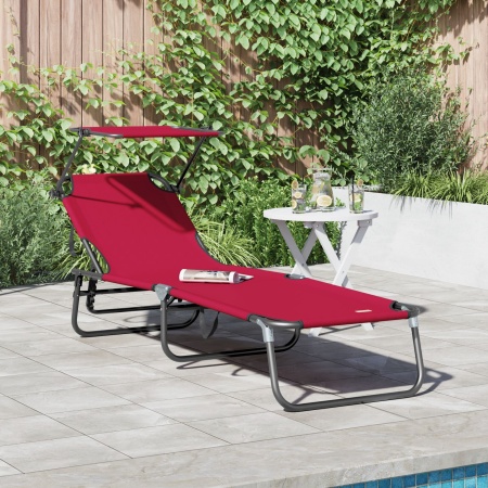 Șezlong pliabil cu copertină roșu din țesătură Oxford 600D