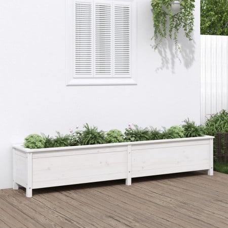 Strat înălțat de grădină, alb, 199,5x40x39 cm, lemn masiv pin