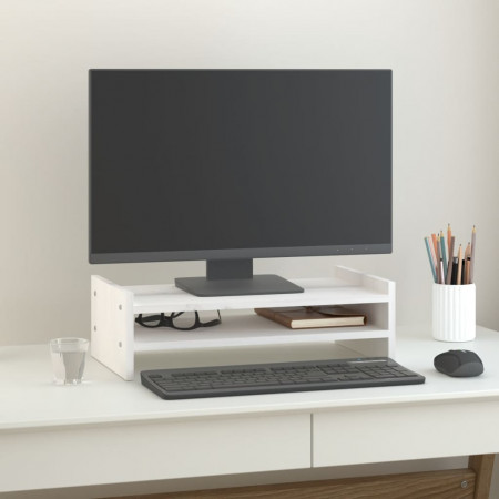 Suport pentru monitor, alb, 50x27x15 cm, lemn masiv pin