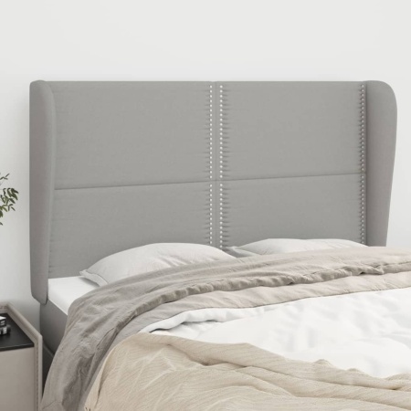 Tăblie de pat cu aripioare gri deschis 147x23x118/128 cm textil