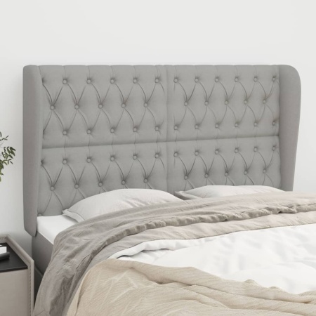 Tăblie de pat cu aripioare gri deschis 163x23x118/128 cm textil