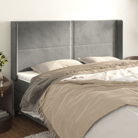 Tăblie de pat cu aripioare gri deschis 183x16x118/128cm catifea