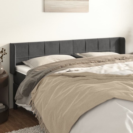 Tăblie de pat cu aripioare gri închis 163x16x78/88 cm catifea