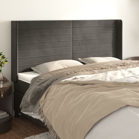 Tăblie de pat cu aripioare gri închis 183x16x118/128 cm catifea