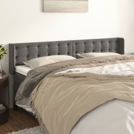 Tăblie de pat cu aripioare gri închis 203x16x78/88 cm catifea