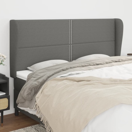 Tăblie de pat cu aripioare gri închis 203x23x118/128 cm, textil