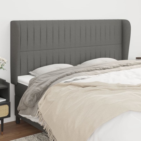 Tăblie de pat cu aripioare gri închis 203x23x118/128 cm, textil