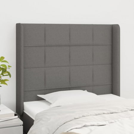 Tăblie de pat cu aripioare gri închis 93x16x118/128 cm textil