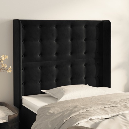 Tăblie de pat cu aripioare, negru, 103x16x118/128 cm, catifea