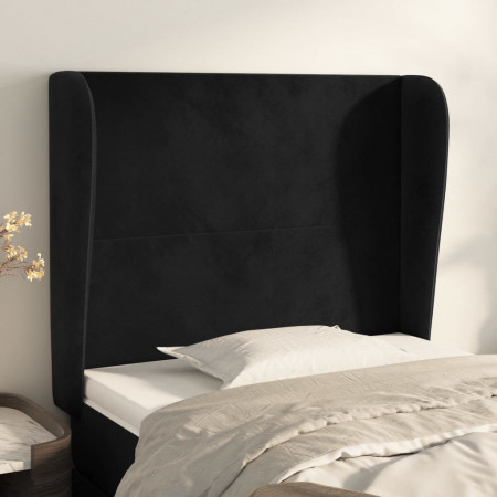 Tăblie de pat cu aripioare, negru, 103x23x118/128 cm, catifea - Img 1