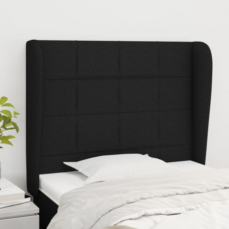 Tăblie de pat cu aripioare, negru, 103x23x118/128 cm, textil - Img 1