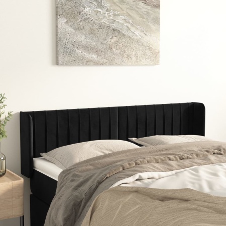 Tăblie de pat cu aripioare negru 147x16x78/88 cm catifea