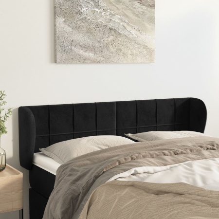Tăblie de pat cu aripioare negru 147x23x78/88 cm catifea