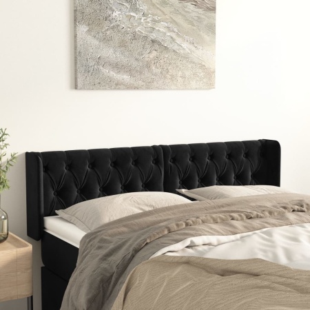 Tăblie de pat cu aripioare negru 163x16x78/88 cm catifea
