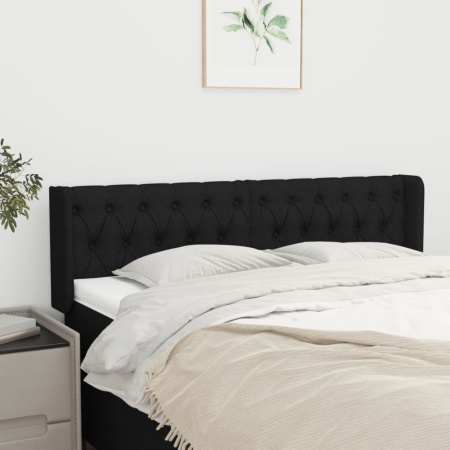 Tăblie de pat cu aripioare negru 163x16x78/88 cm textil