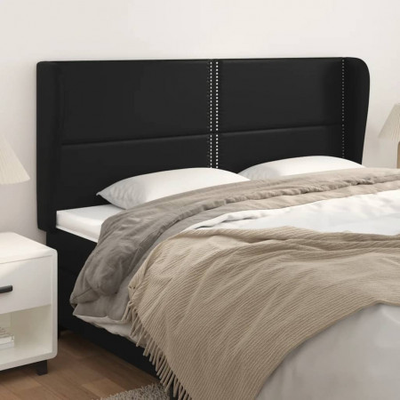 Tăblie de pat cu aripioare, negru, 163x23x118/128 cm, piele eco