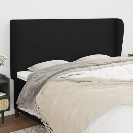 Tăblie de pat cu aripioare, negru, 203x23x118/128 cm, textil