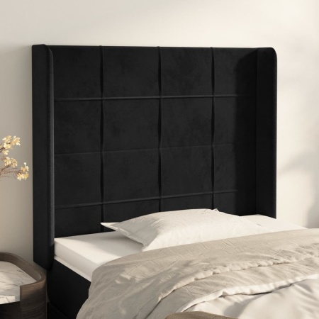 Tăblie de pat cu aripioare, negru, 83x16x118/128 cm, catifea