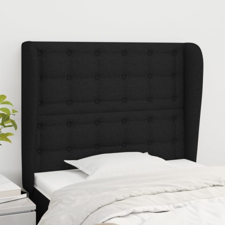 Tăblie de pat cu aripioare, negru, 93x23x118/128 cm, textil