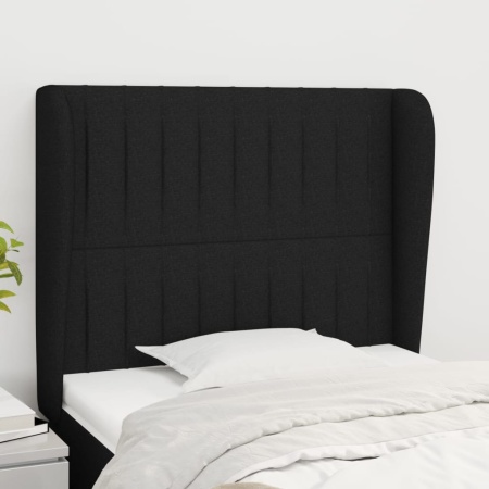 Tăblie de pat cu aripioare, negru, 93x23x118/128 cm, textil