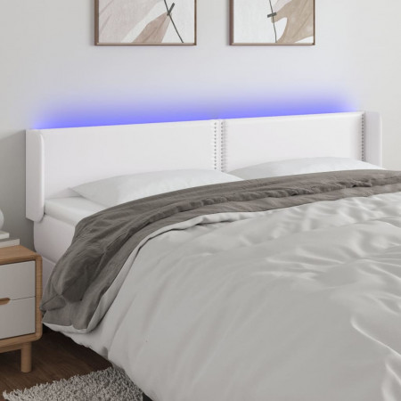 Tăblie de pat cu LED, alb, 183x16x78/88 cm, piele ecologică