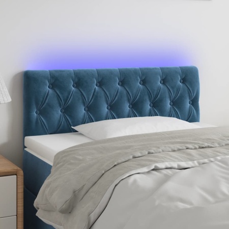 Tăblie de pat cu LED, albastru închis, 90x7x78/88 cm, catifea