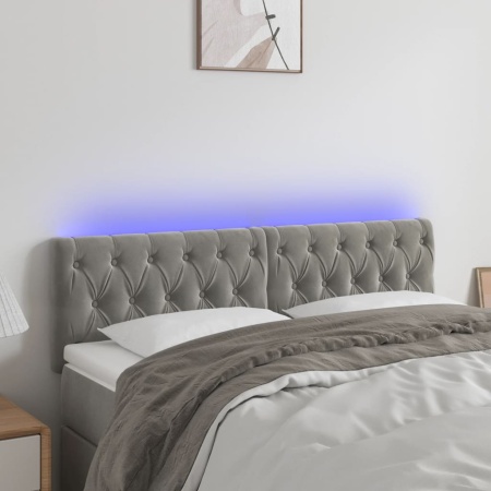 Tăblie de pat cu LED, gri deschis, 144x7x78/88 cm, catifea