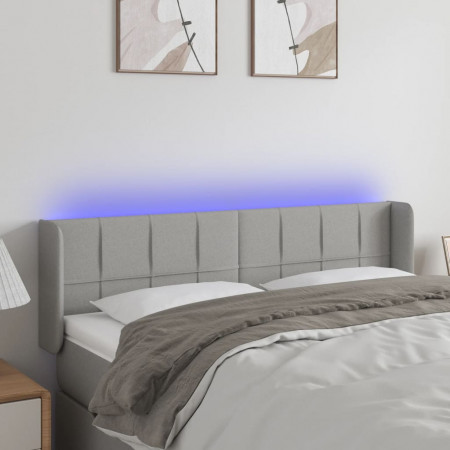 Tăblie de pat cu LED, gri deschis, 147x16x78/88 cm, textil