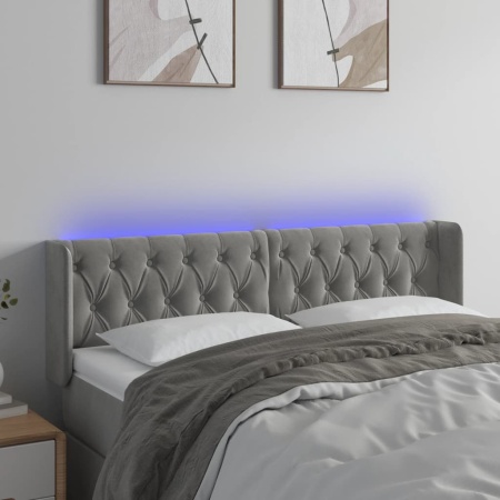 Tăblie de pat cu LED, gri deschis, 163x16x78/88 cm, catifea