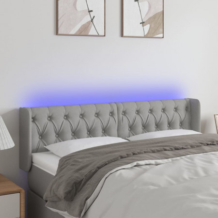 Tăblie de pat cu LED, gri deschis, 163x16x78/88 cm, textil