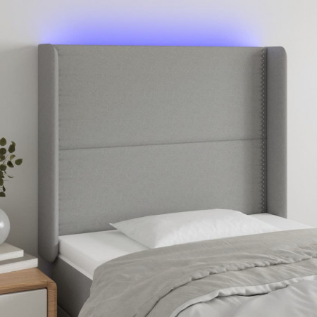 Tăblie de pat cu LED, gri deschis, 83x16x118/128 cm, textil