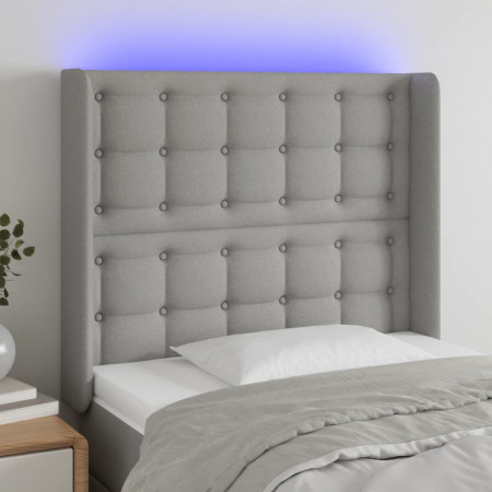 Tăblie de pat cu LED, gri deschis, 93x16x118/128 cm, textil