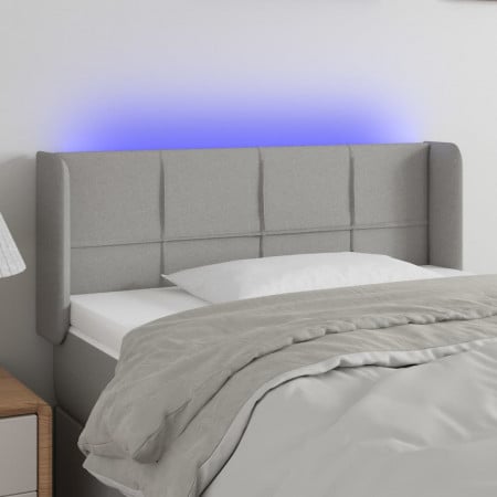 Tăblie de pat cu LED, gri deschis, 93x16x78/88 cm, textil