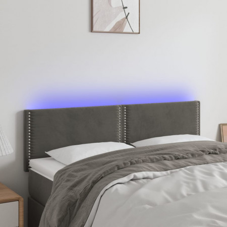 Tăblie de pat cu LED, gri închis, 144x5x78/88 cm, catifea - Img 1