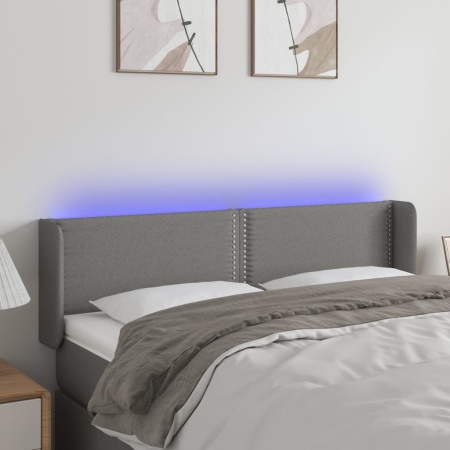 Tăblie de pat cu LED, gri închis, 147x16x78/88 cm, textil