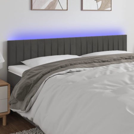 Tăblie de pat cu LED, gri închis, 180x5x78/88 cm, catifea