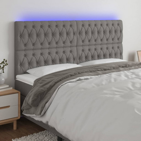 Tăblie de pat cu LED, gri închis, 180x7x118/128 cm, textil