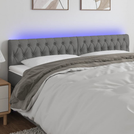 Tăblie de pat cu LED, gri închis, 200x7x78/88 cm, textil