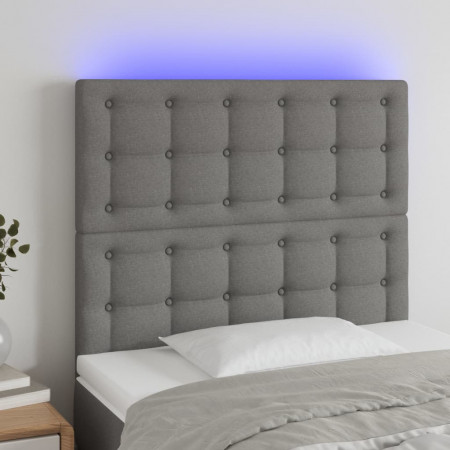 Tăblie de pat cu LED, gri închis, 80x5x118/128 cm, textil