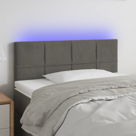 Tăblie de pat cu LED, gri închis, 80x5x78/88 cm, catifea - Img 1