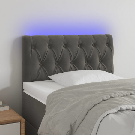 Tăblie de pat cu LED, gri închis, 80x7x78/88 cm, catifea