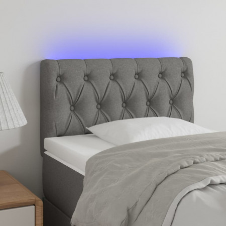 Tăblie de pat cu LED, gri închis, 80x7x78/88 cm, textil