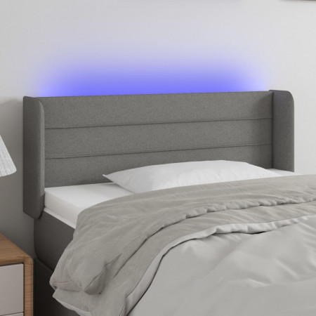 Tăblie de pat cu LED, gri închis, 83x16x78/88 cm, textil