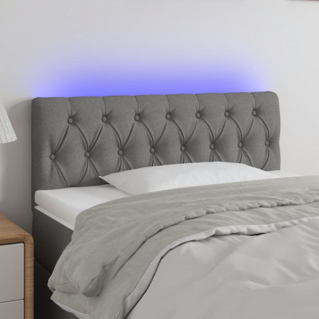 Tăblie de pat cu LED, gri închis, 90x7x78/88 cm, textil