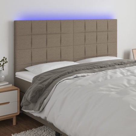 Tăblie de pat cu LED, gri taupe, 180x5x118/128 cm, textil