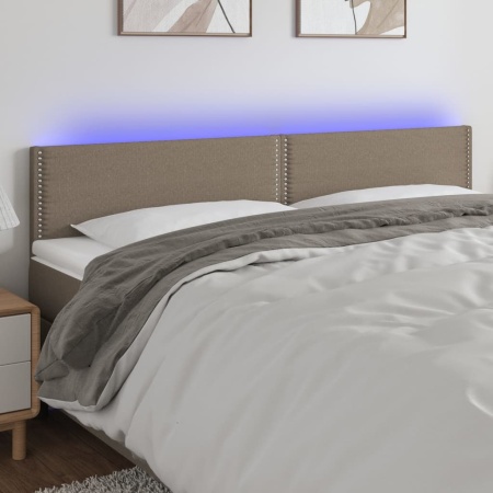 Tăblie de pat cu LED, gri taupe, 180x5x78/88 cm, textil