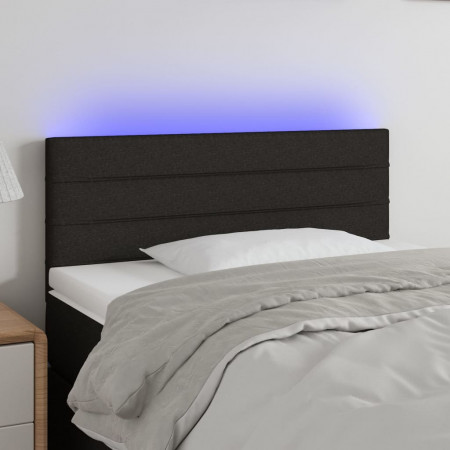 Tăblie de pat cu LED, negru, 100x5x78/88 cm, textil