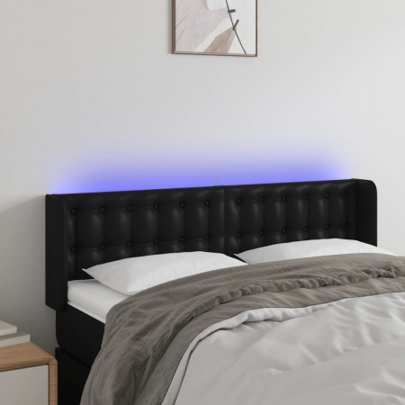 Tăblie de pat cu LED, negru, 147x16x78/88 cm, piele ecologică