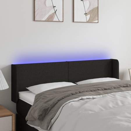 Tăblie de pat cu LED, negru, 147x16x78/88 cm, textil